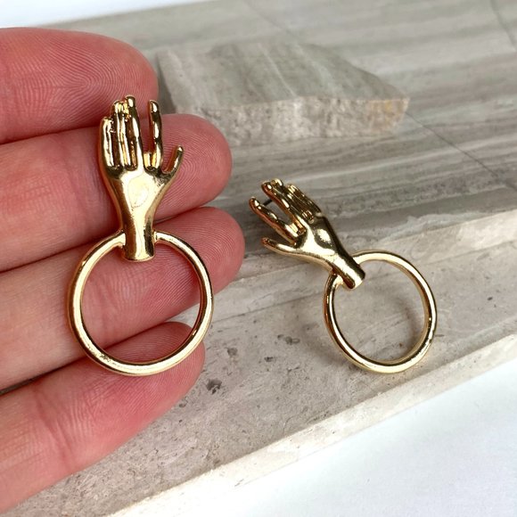 NEW~ Anthropologie Hand & Hoop Gold Earrings - Picture 6 of 6